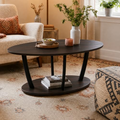 Oval Coffee Table with Shelf for Living Room
