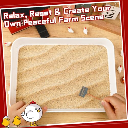 Chicken Zen Garden Sand Tray Therapy Kit Miniature Farm Coop Decor
