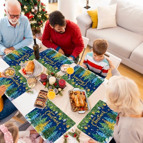 Christmas Pine Trees Plastic Placemats Set of 6 Table mats 17×13×0.04in (6 Count)