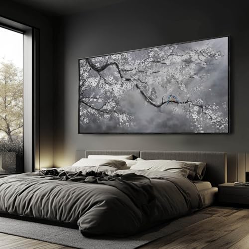 Nature Wall Decor Flowers White Pictures Art Bird Artwork Botanical Wall Art 29x58 Inch Hanging Art Wall Decorations for Office Bedroom