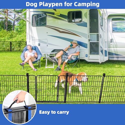 24 in(H) Garden Fence with Gate, 14 Panels Heavy Duty Iron Metal Animal Barrier Fence, Camping Fence, Garden Fences and Borders for Dogs,Total 34.5 Ft(L), Black (70 Sq Ft)