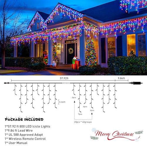 800 LED Christmas Icicle Lights Outdoor Plug in