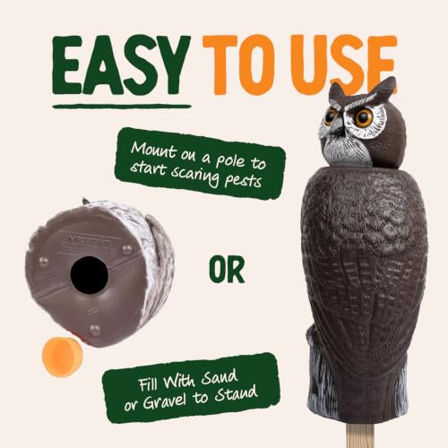 Large Rotating Head Fake Owl Decoy to Scare Birds Away