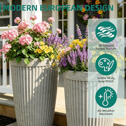 Autodaya 20" Resin Outdoor Tall Planters Set of 2 (2 Count)