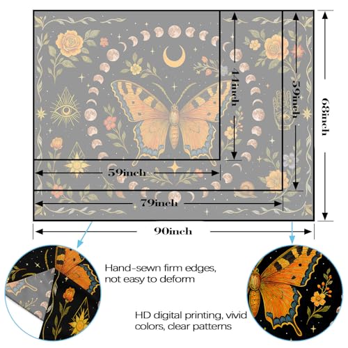 Moon Phase Butterfly Floral Wall Tapestry