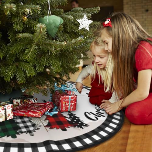 Christmas Tree Skirt 48inch Black and White Plaid Rustic Decor