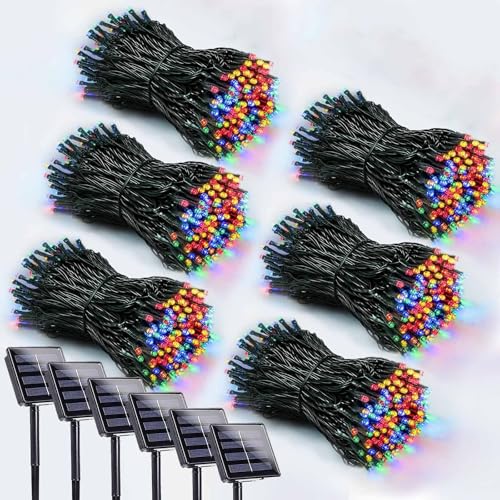 Solar Christmas Lights Outdoor 6 Pack 600 LED 198FT String Light Multicolor (6 Count)