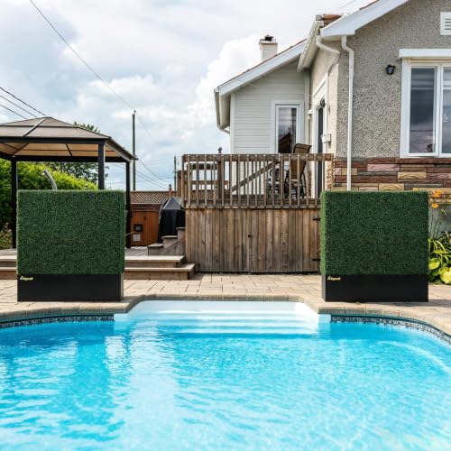 Artificial Boxwood Hedge Wall with Black Steel Planter Box (16 Sq Ft)