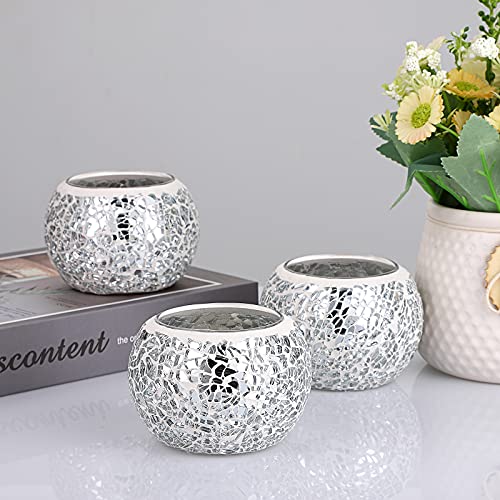 3PCS Mosaic Glass Tea Light Holders Round Bowl Votive Candle Holders