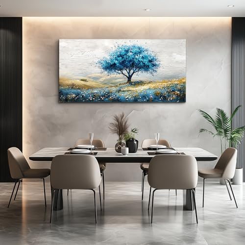 Large Canvas Wall Decoration For Living Room Wall Art For Bedroom Blue Tree Landscape Wall Paintings Office Decoration Farmhouse Mural Artwork Room Home Decor Posters Aesthetics 30x60 In