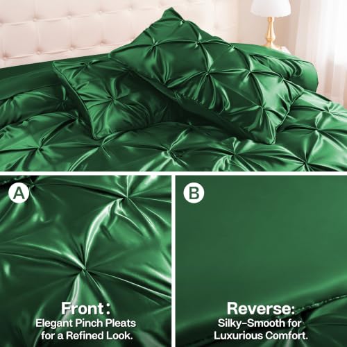 Satin Twin XL Comforter Set Dark Green