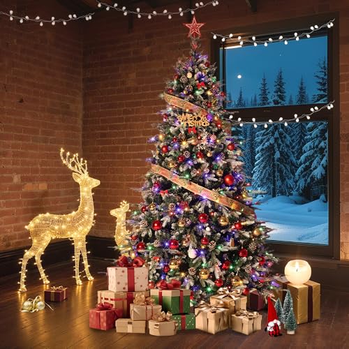 6 FT Snow Flocked Christmas Tree with 300 Warm Lights