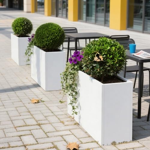 Metal Planter Box 30" L x 12" W x 24" H Tall Outdoor Steel Planter White