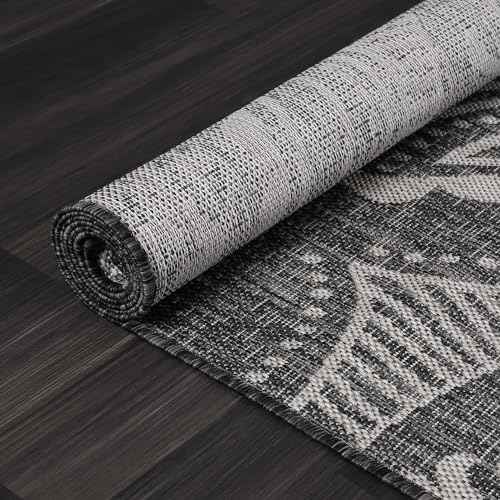 Medallion Outdoor Rug 8x10 Washable Outside Carpet for Indoor Patio Porch Waterproof Easy Cleaning Non Shedding Area Rugs Dark Gray 8 x 10