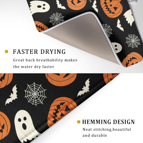 Halloween Dish Drying Mat for Kitchen Counter Ghost Pumpkin Spiderweb Festival Super Absorbent Reversible Microfiber Kitchen Countertop Protector Dishes Pad Large 18x24 inch