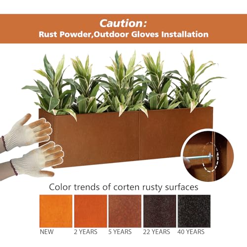Corten Steel Tall Planter Box 14"x14"x30" Rusted Metal Spliced Planter