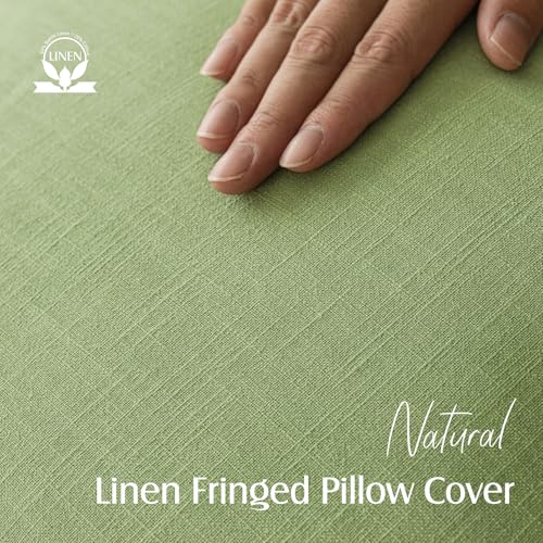 Decorative Linen Fringe Throw Pillow Covers 26×26 Lime Green (2 Count)