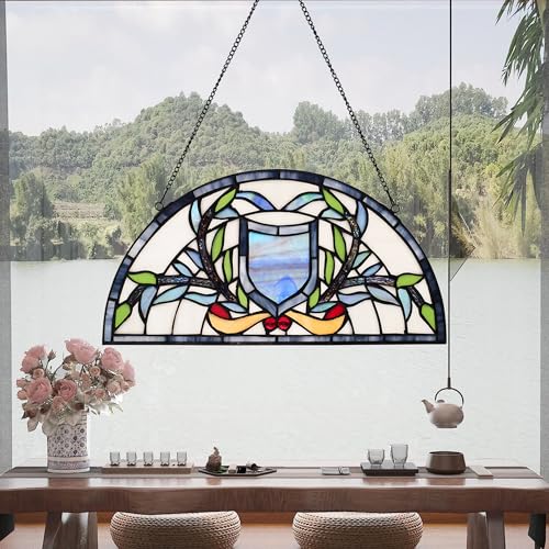 Half Moon Stained Glass Window Hanging Tiffany Style 16" x 8" Half