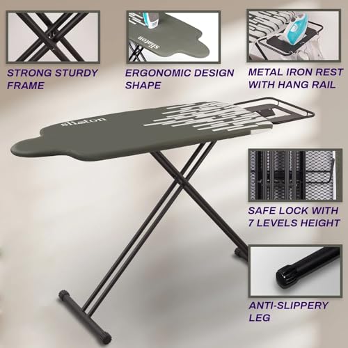 Extra Large Ironing Board with Large Hang Rail and Iron Rest in 63" L x 20" W