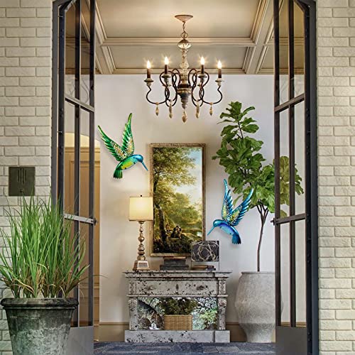 Metal Hummingbird Wall Art 15inch Metal Birds Wall Sculpture Garden Decoration Outdoor Statue Patio Fence Hanging Plaques 2 Pack (2 Count)