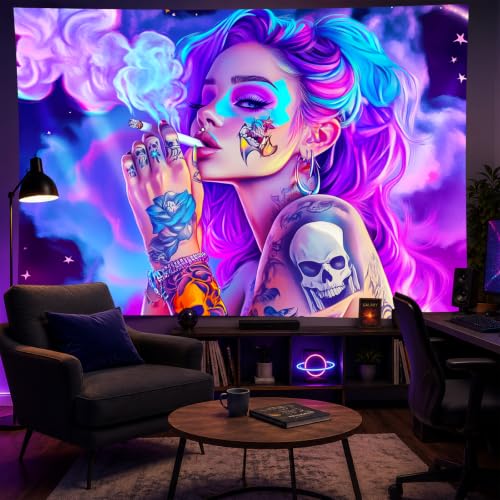Girl Blacklight Tapestry 78x59 Inch Cool Girl Room Decor