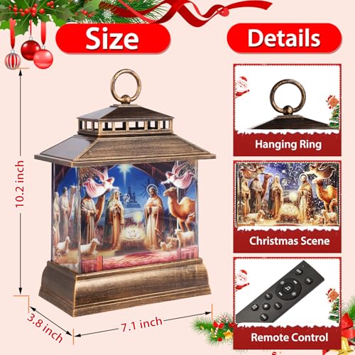 Christmas Snow Globe Lantern Water Glittering Lantern with 8 Songs & 6H Timer Romote Control Christmas Snow Globes USB & Battery Operated for Christmas Festival Decorations Gifts