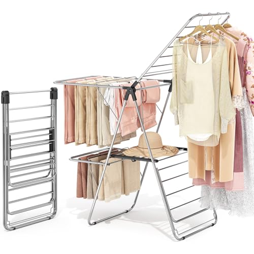 Large Stainless Steel Clothes Drying Rack with 4 Wings