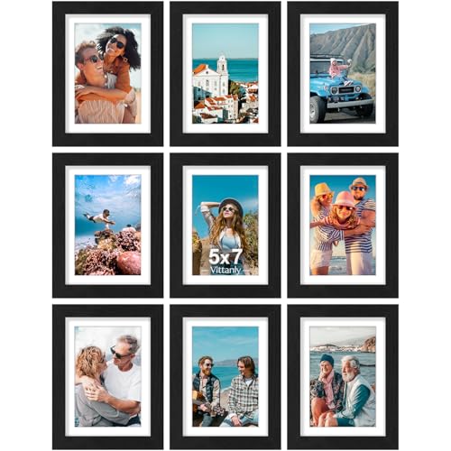 5x7 Picture Frames Set of 9 for Wall or Tabletop Display (9 Count)