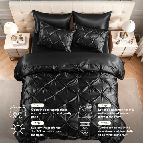Satin King Size Comforter Set Black