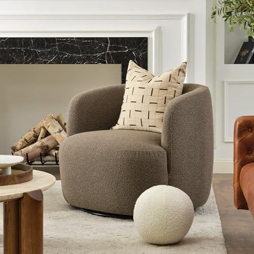 34" W Boucle Swivel Barrel Chair with Toss Pillow