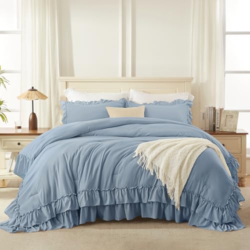 Grayish Blue Super King Plus Ruffle Comforter Set