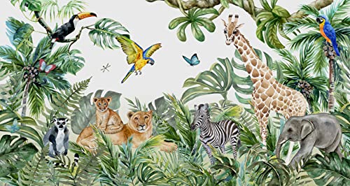 Safari Wallpaper for Children with Animals Jungle Wall Mural Watercolor Animals Nursery Wallpaper Kids Room Decor (120.66 Sq Ft)