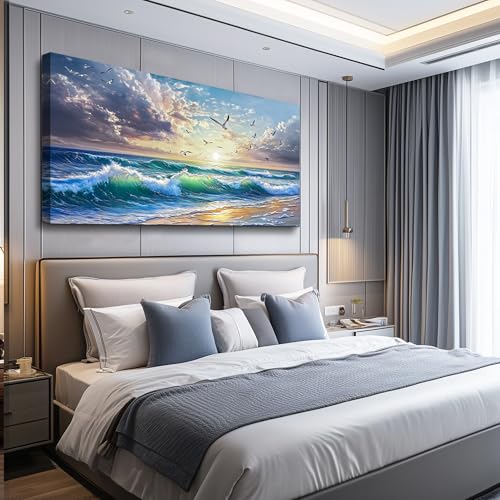 Wall Art Canvas Seagull Seaside Landscape Painting 20"X40"