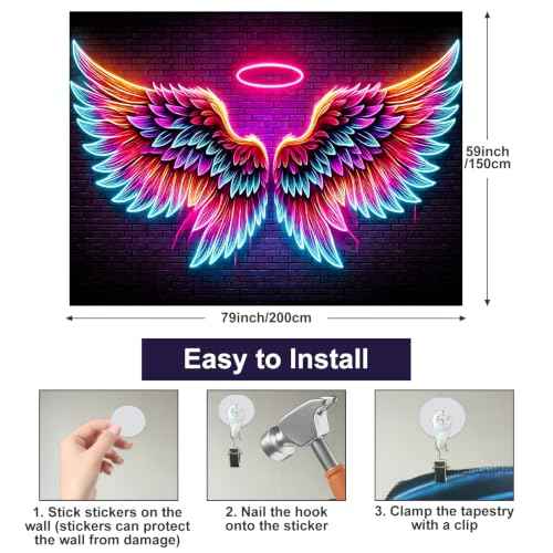 Blacklight Tapestry Angel Wings Neon Decor 59 x 78 Inch