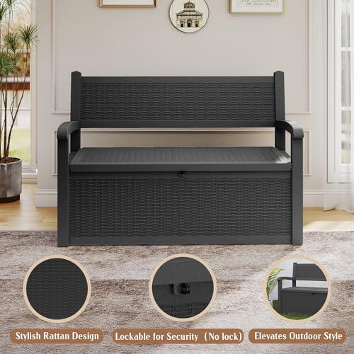 80 Gallon Outdoor Storage Bench Lockable Deck Box Outdoor Storage Box Waterproof for Patio