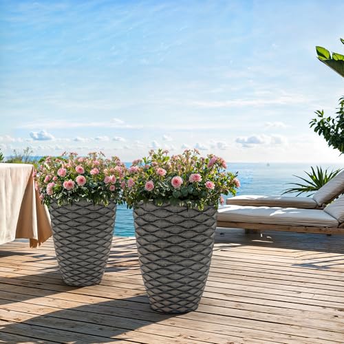 Autodaya 20" Tall Outdoor Planters Set of 2 Plant Pots (2 Count)