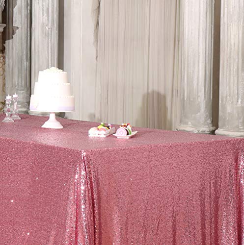 Sequin Tablecloth 90 x 156 Inch Fuchsia Pink Sparkly Table Linen for Wedding Party