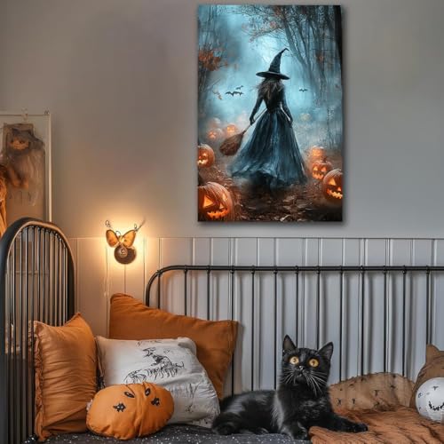 Vintage Moody Halloween Witch Artwork Wall Decor