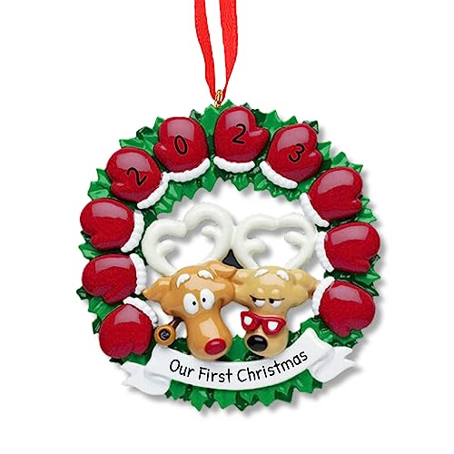 3D Couple Reindeer Family of 10 Ornament 2026 Personalized Family Christmas Ornaments 2026