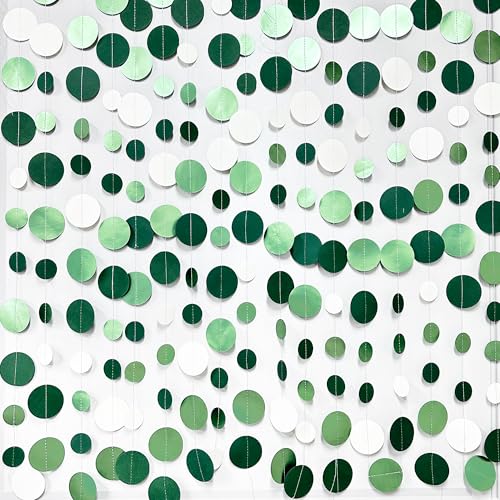 46 Ft Sage Green Party Decorations Metallic Sage Green White Polka Dots Garlands Hanging Paper Circle Dots Streamer for Birthday Engagement Graduation Wedding Party Decorations Supplies
