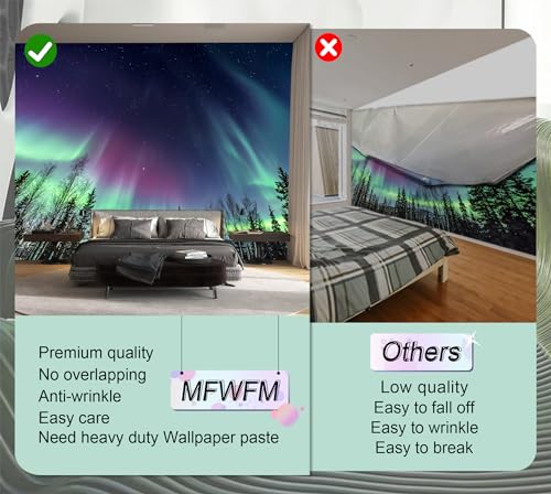Wall Mural Multicolored Aurora Borealis Forest Night Wallpaper for Bedroom Living Room