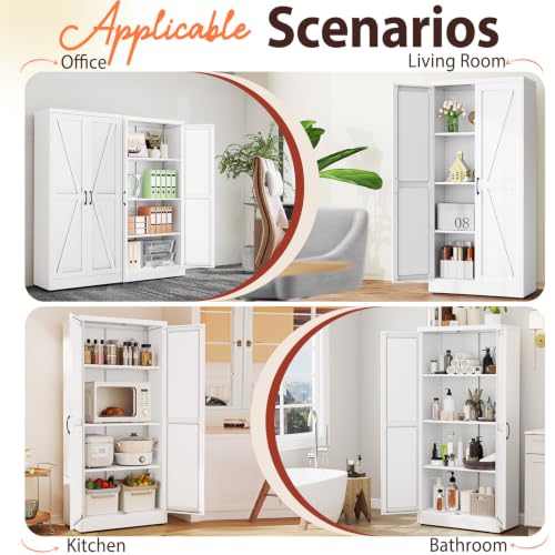 63" White Metal Storage Pantry Cabinet