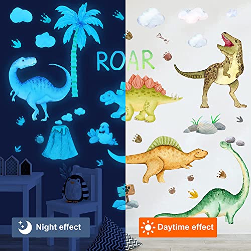 Dinosaur Wall Decals Glow in the Dark Wall Stickers Boys Room Decor (4 Count)