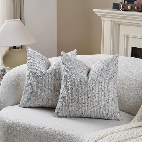 Striped Euro Sham Pillow Covers 26x26 Set of 2 Blue Textured Boucle Chic Morden Boho Accent Farmhouse Square Decorative Couch Throw Pillow Covers for Home Decor Bed Sofa Living Room (2 Count)