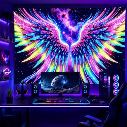 Blacklight Tapestry Cosmic Wings Wall Hanging 78 x 59 Inch