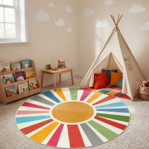 Small Round Rug 4 Ft Washable Round Rug for Kids Room