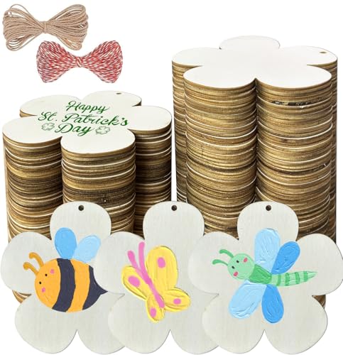 FCECOR 100PCS 4" Wooden Flowers for Crafts (100 Count)