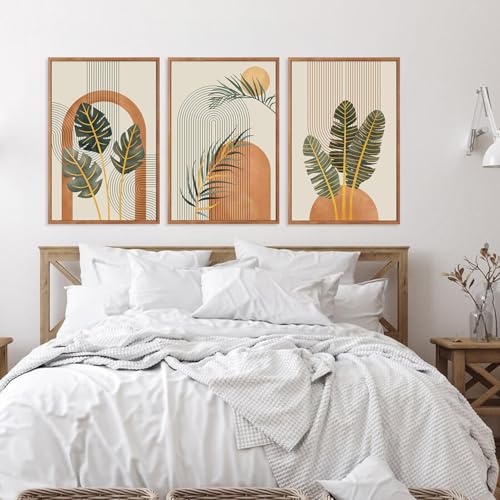 Boho Tropical Abstract Minimalist Leaves Wall Art Set