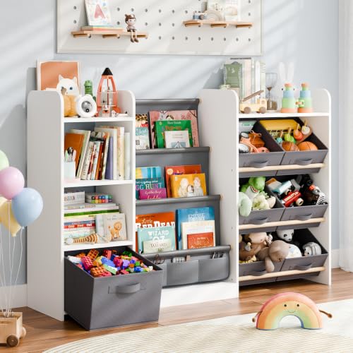 Kids Bookshelf and Toy Storage with 7 Removable Bins