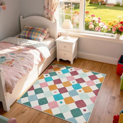 4x4 Square Nursery Rug Washable Kids Rug Colorful Play Mat Confetti (16 Sq Ft)